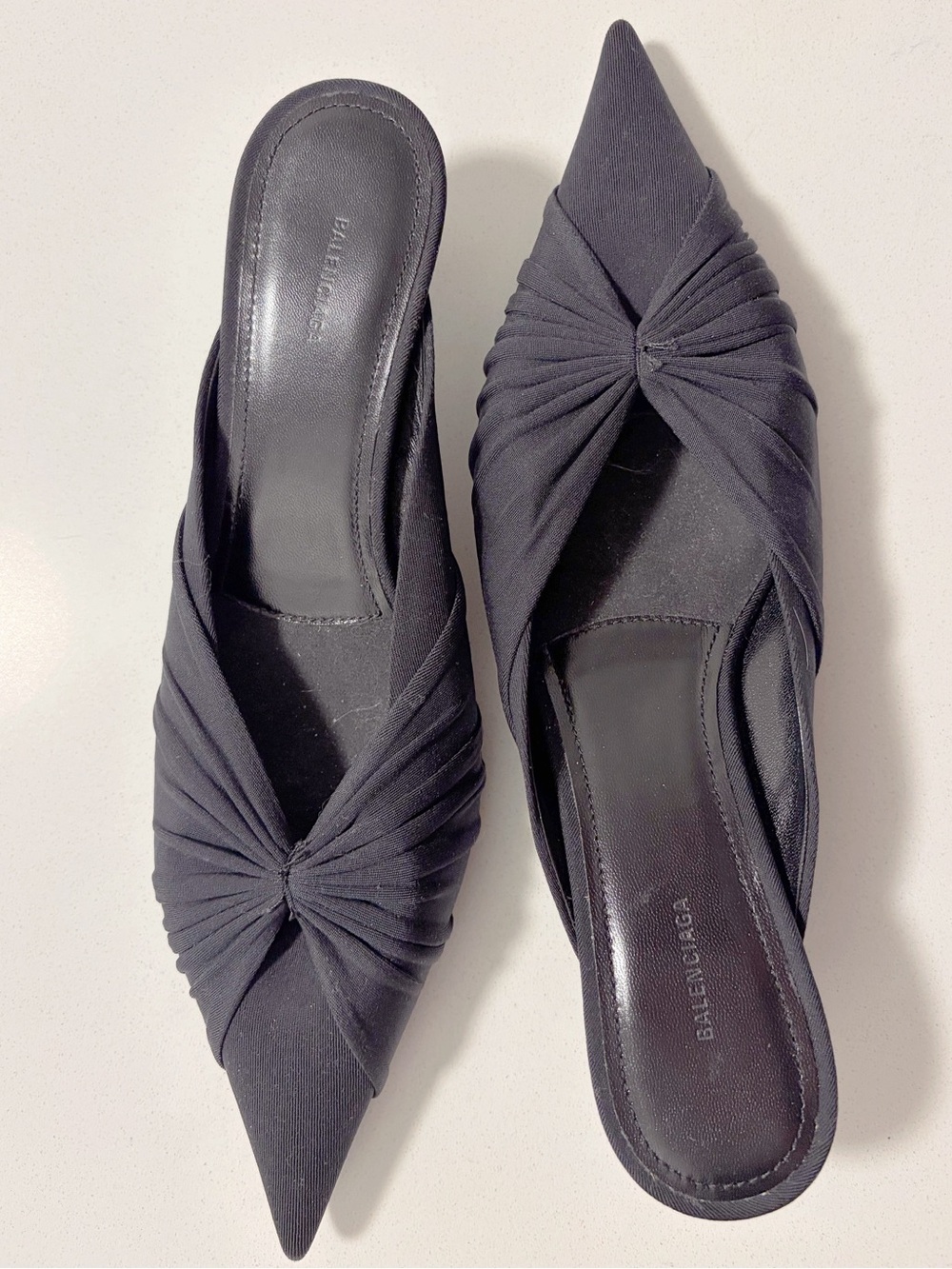 BALENCIAGA Made in Italy 40mm Cloth Knife Edge Pointed-Toe Kitten Heel Mules